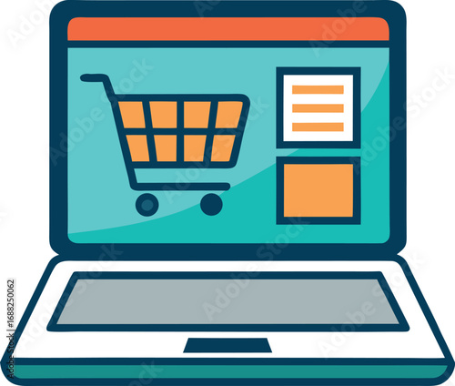 Shopping cart on laptop screen. E-business, Online shopping concept vector for black Friday