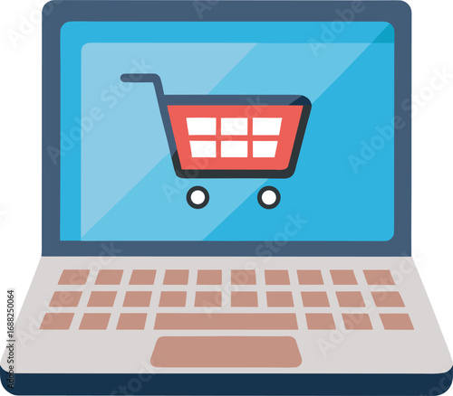 Shopping cart on laptop screen. E-business, Online shopping concept vector for black Friday