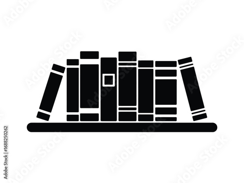 Simple silhouette of a row of books on a shelf