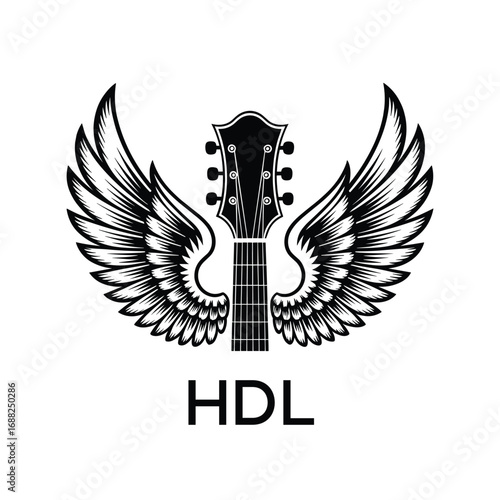 HDL Guitar Wings Company logo. HDL Rock Music logo design for entrepreneur and business. HDL best Music icon.

