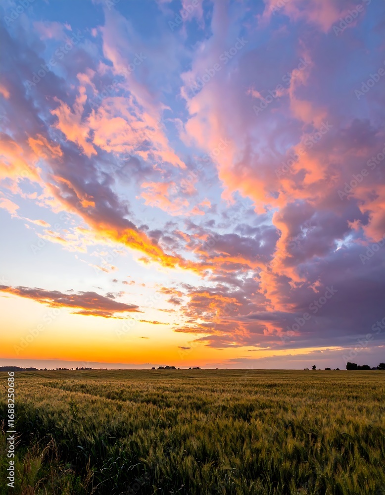 Obraz premium Golden sunset over a wheat field