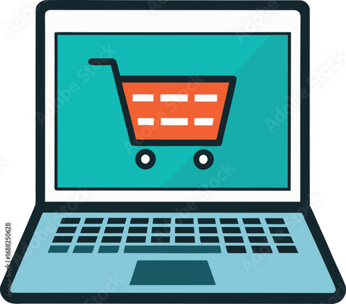 Shopping cart on laptop screen. E-business, Online shopping concept vector for black Friday