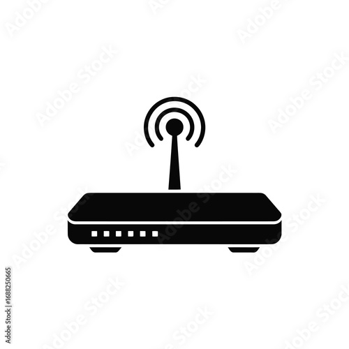 Simple silhouette icon of a wireless router with antennas