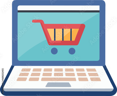 Shopping cart on laptop screen. E-business, Online shopping concept vector for black Friday