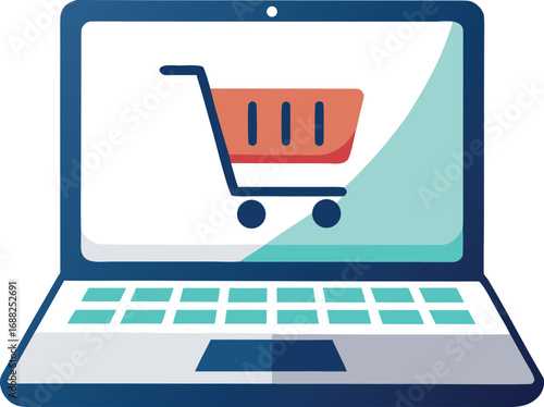 Shopping cart on laptop screen. E-business, Online shopping concept vector for black Friday