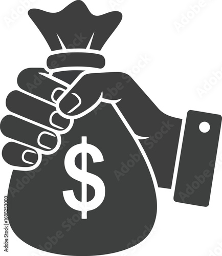 Hand holding money bag with dollar sign illustrating financial success and wealth accumulation vector