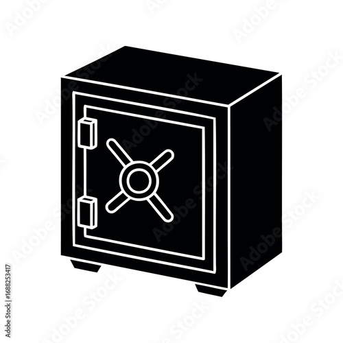 Solid Black Safe with Combination Lock on White Background Illustration