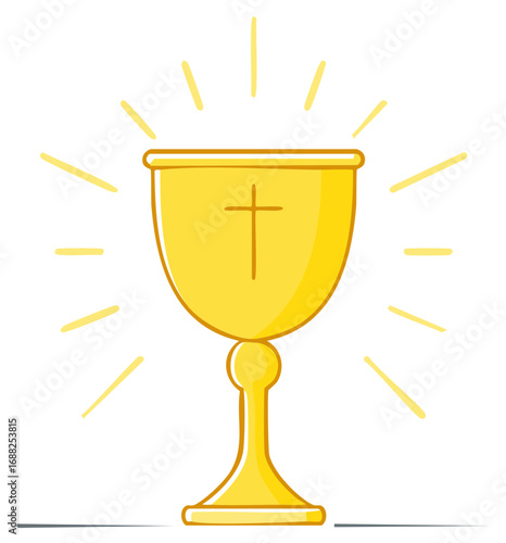 Golden Chalice with Cross Symbol Cartoon Style for Religious Ceremony Celebration
