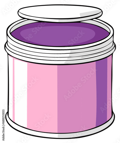 An open cosmetic jar with purple cream or gel inside a pink container cartoon illustration