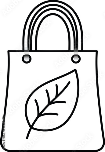 Simple line art eco tote bag with leaf symbol for sustainable shopping and green lifestyle vector