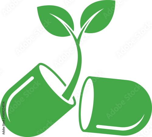 Green health capsule sprouts new life symbolizing natural wellness organic medicine growth vector