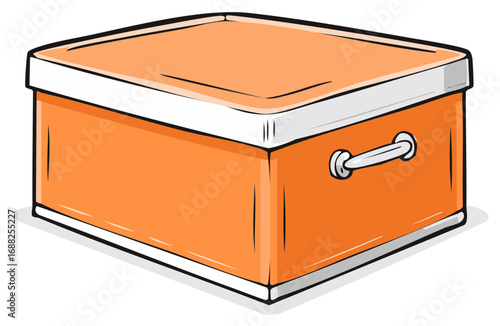 Simple orange storage box with a white lid and handle vector art illustration