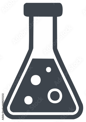 Dark gray chemical flask with bubbling liquid and scientific research