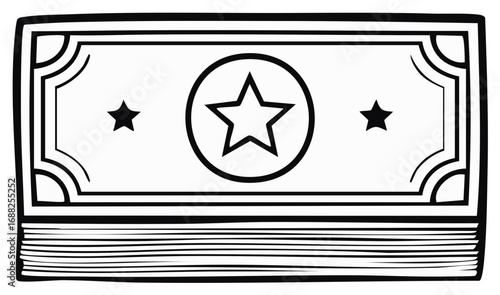 Stylized Black and White Illustration of a Stack of Currency Bills with Stars