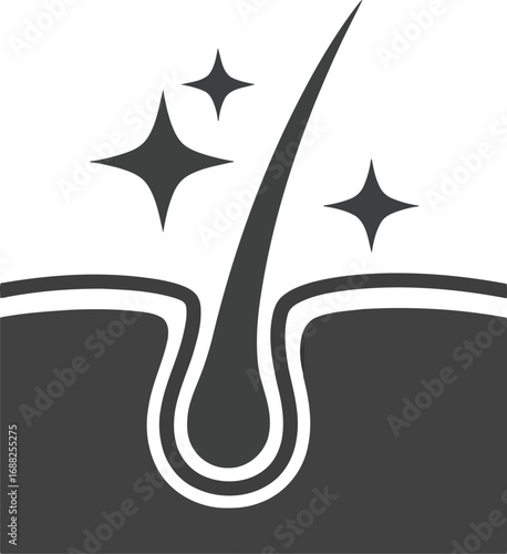 Healthy hair growth icon illustrating follicle and shine sparkle for beauty and care concepts vector