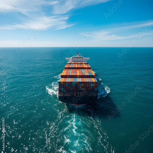 Large Cargo Ship with Colorful Containers in the Ocean
