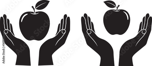 Two hands holding apples silhouette