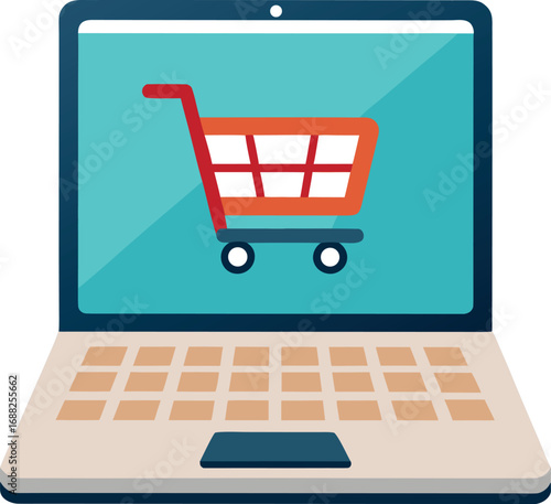 Shopping cart on laptop screen. E-business, Online shopping concept vector for black Friday