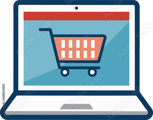Shopping cart on laptop screen. E-business, Online shopping concept vector for black Friday