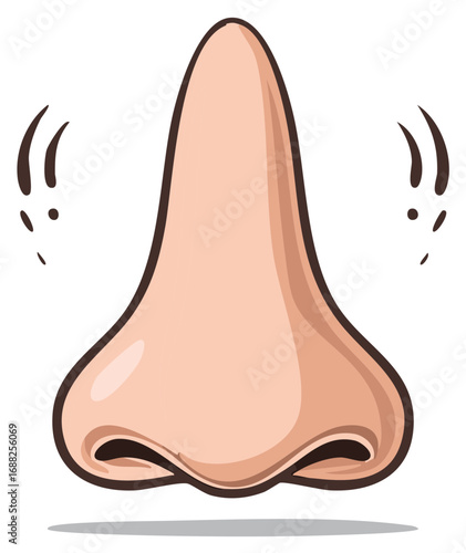 Cartoon human nose with wavy lines symbolizing sniffing and active sense of smell