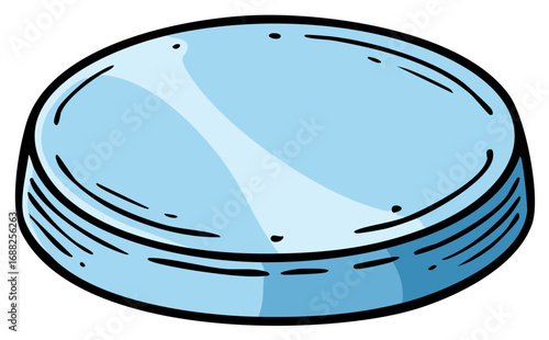 Light blue hockey puck drawing of frozen disk ready for game, simple puck art
