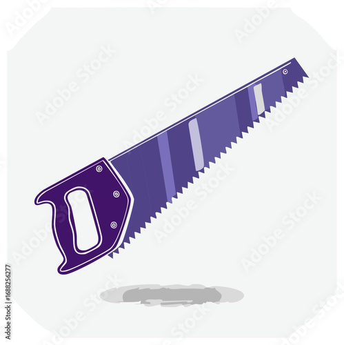Illustration of a wood saw, showing the blade and handle, creating a sharp cut with its teeth