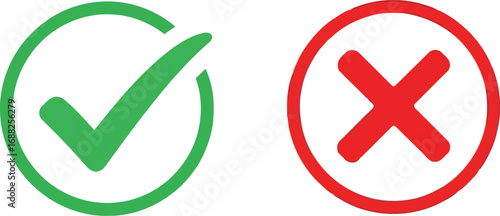 Green check mark and red cross symbols for yes no correct incorrect choices approval rejection vector