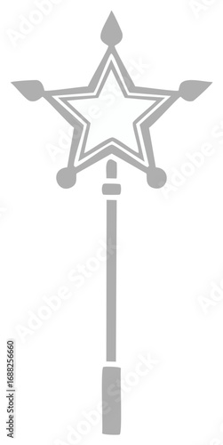 Grey magic wand with a star top, simple fantasy icon vector illustration