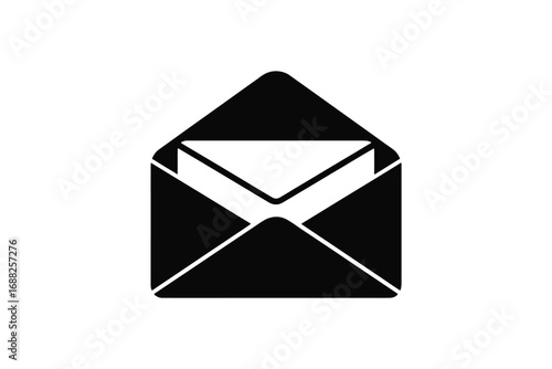Minimalist silhouette of an open envelope with a letter inside