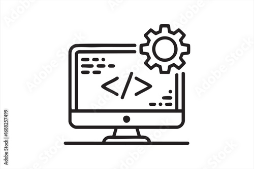 Vector illustration of programming monitor with gear for development concepts