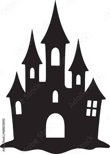 Haunted castle silhouette vector, ideal for Halloween night, spooky decoration, eerie horror design themes.