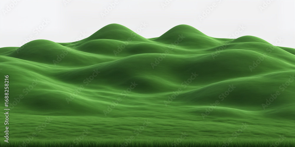 Obraz premium Lush, rolling green hills create a tranquil landscape beneath a moody and dramatic dark sky.