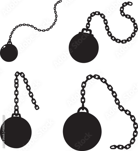 Four black chain and ball weapon silhouettes