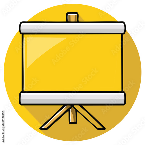 Cartoon illustration of an upright presentation screen with a yellow backdrop suitable for showcasing messages or data