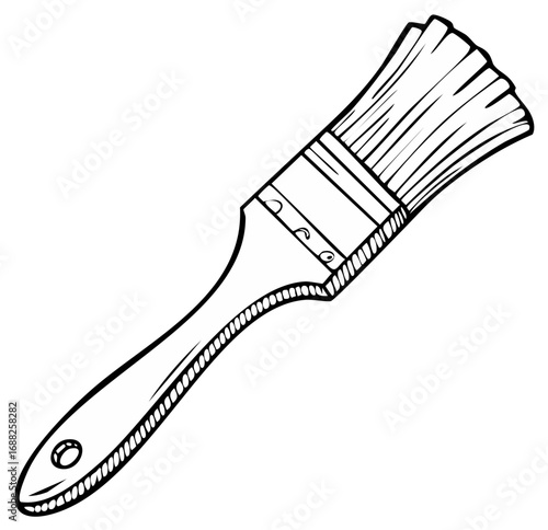 Stylized illustration of a paint brush with a wooden handle and synthetic bristles, design elements for creative project