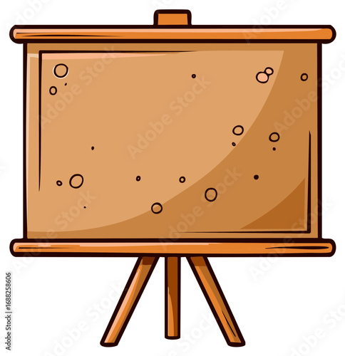 Cartoon wooden easel with cork board for presentations and display