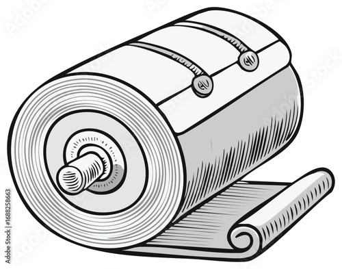 Vintage roll of paper with a textured handle and a partially unrolled section
