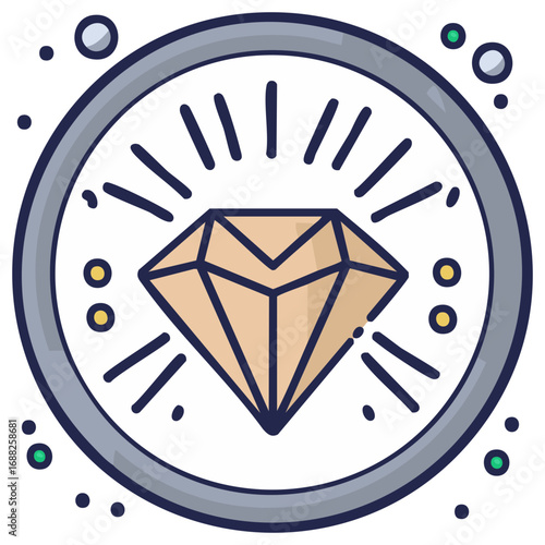 Diamond Gemstone Jewel Inside a Silver Ring Icon Design