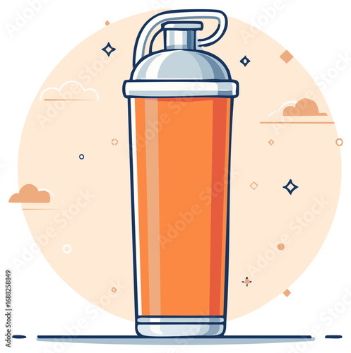 Modern Orange Juice Smoothie Shaker Cup With Simple Cloud Background