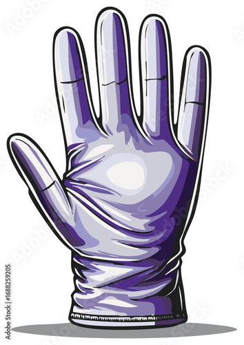 Stylized Illustration of a Hand Wearing a Protective Medical Glove, Purple and Gray Colors