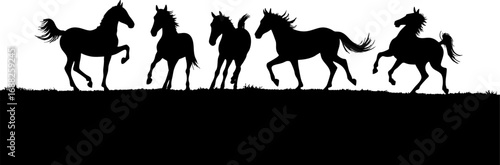 Galloping Wild Horse Silhouette Set 