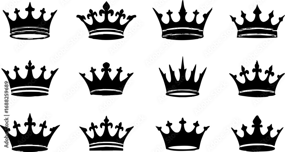 Fototapeta premium Black Crown Silhouette Icon Collection