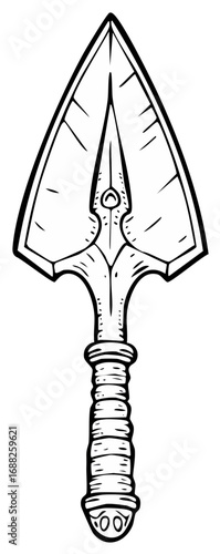 Stylized Detailed Arrowhead or Spear Point Line Art Black and White Illustration