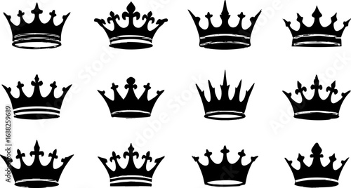 Black Crown Silhouette Icon Collection