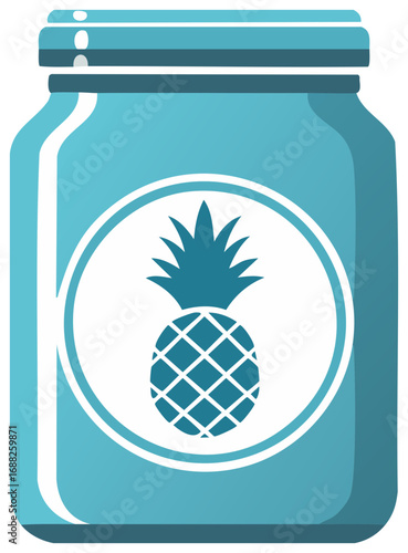 Jar with Pineapple Icon Canning Jar Container with Tropical Fruit Symbol