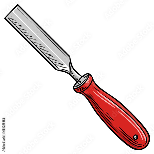 Wood Chisel Hand Tool with Red Handle Construction Carpentry Equipment