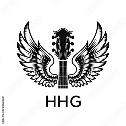 HHG Guitar Wings Company logo. HHG Rock Music logo design for entrepreneur and business. HHG best Music icon.
