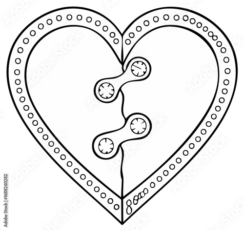 Stylized Heart with Decorative Chain Stitching A Broken Heart Mended with Needlework Craft Element Design