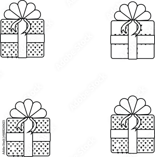 Christmas gift box collection with bows vector outline icons
