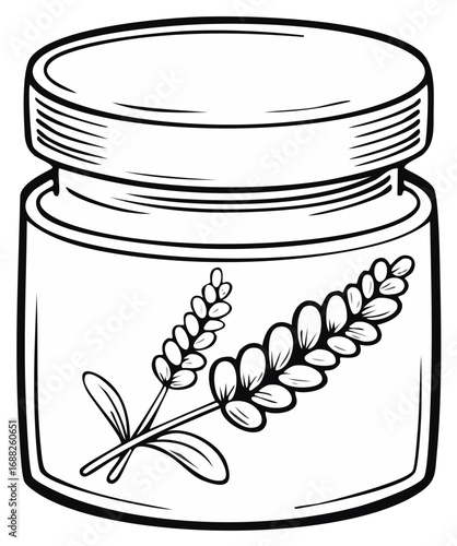 Jar with lavender illustration simple line art for natural cosmetic and aromatherapy products